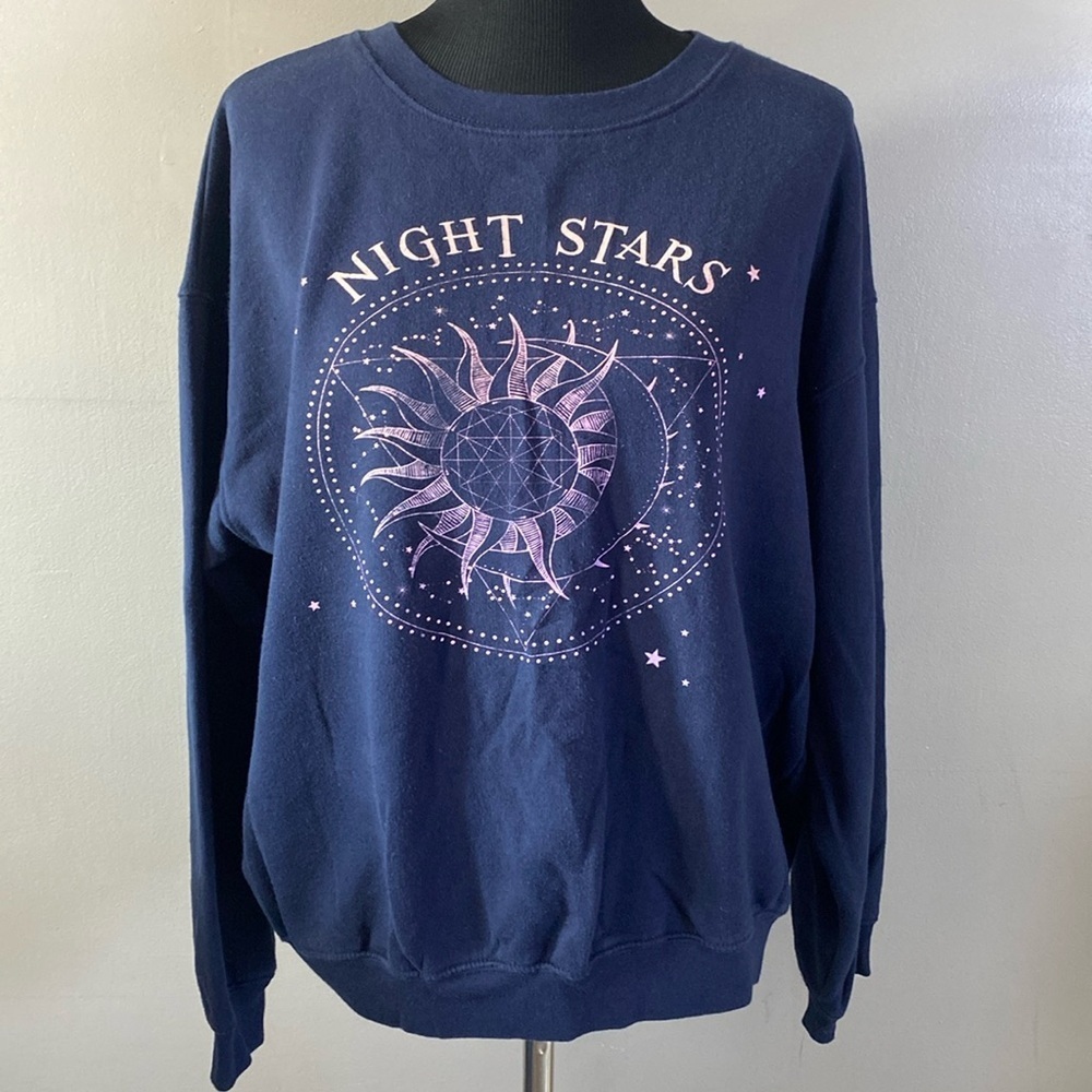 Wound Up Navy Blue Crewneck Sweatshirt Night Stars Sz XL 15-17